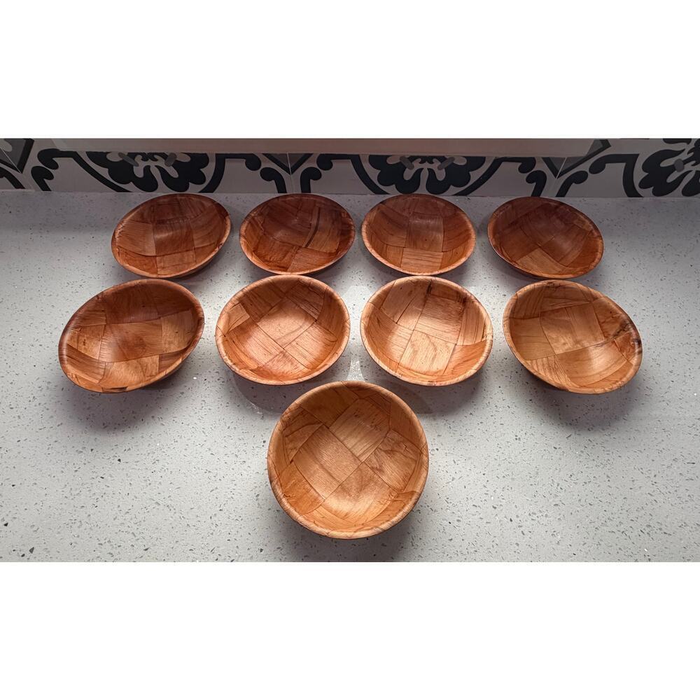 Vintage brown wooden bowls from the 1970s, for snacks and decoration, set of 9